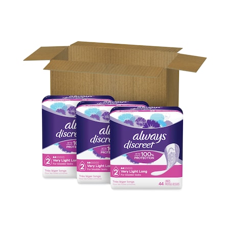 Always Discreet Incontinence Liners, Very Light, Long, 44/Pack, PK3 92724